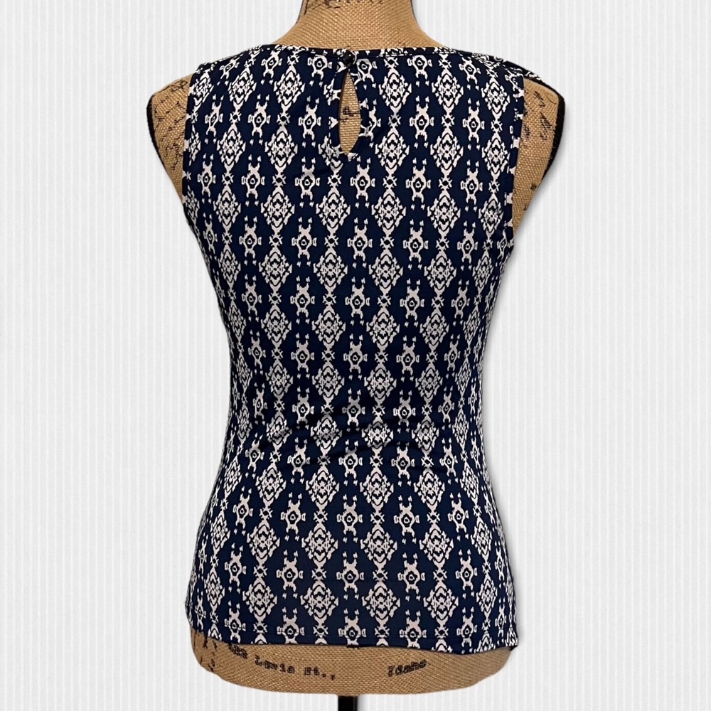 Navy Blue Pattern Scoop Ruffle Neck Blouse - Picture 4 of 6